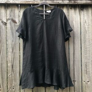 Seed Heritage 100% Linen Dress Size 12 Black Babydoll Flutter Sleeve